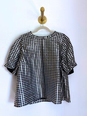J.Crew Black & Metallic Gingham Puff Sleeve Top NWT | Size 2X